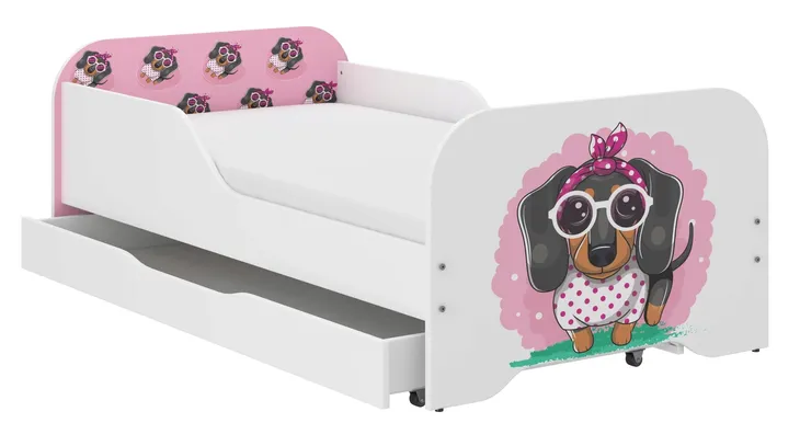 Łóżko MIKI dziecięce 140x70 JAMNIKI kolekcja+materac DUŻO wzorów Pieski Dog