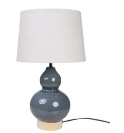nowoczesna-lampa-stolowa-biala-ceramiczna-niebieskie-cetki-lniany-klosz