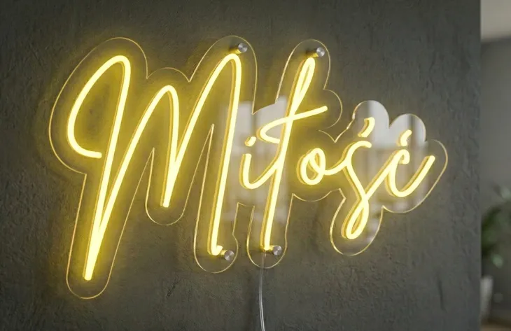 Neon Miłość Żółty napis, 90 cm - wesele, nastrój, dekoracja, ozdoba