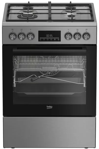 Kuchnia gazowo elektryczna Beko FBMA61330GXDTN 60cm AirFry 4 Palniki Rożeń