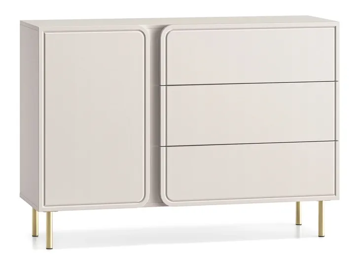 Komoda jednodrzwiowa Loppa z trzema szufladami 120 cm Kaszmir