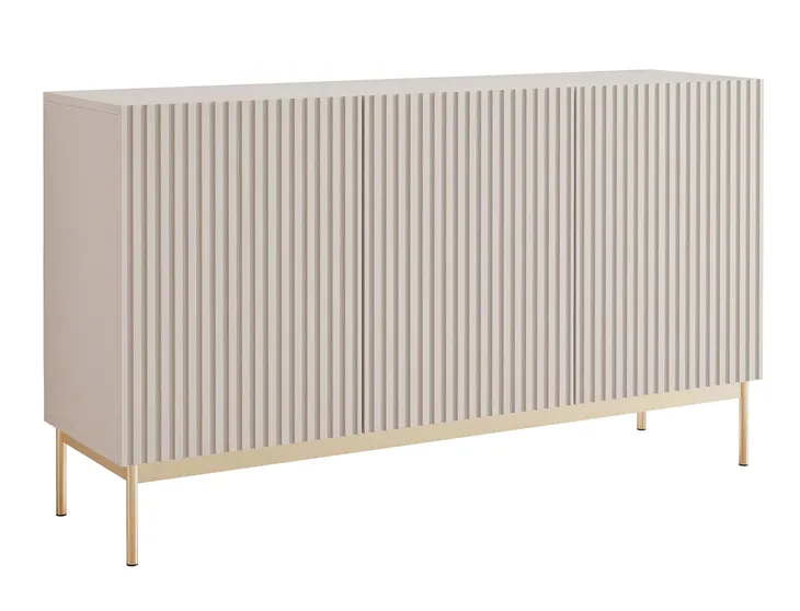 Komoda trzydrzwiowa Linearis 138 cm kaszmir na złotych nóżkach LED