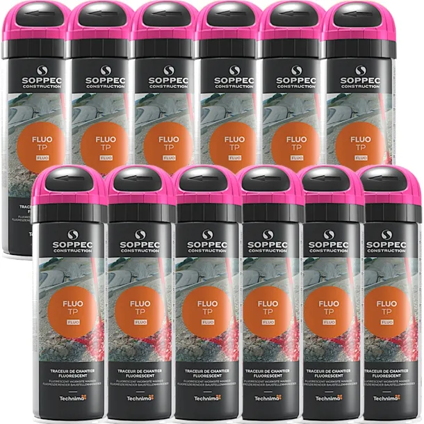 Farba geodezyjna do znakowania Spray różowa Soppec FLUO TP 12x 500ml
