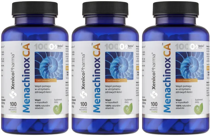 3 x Xenico Menachinox CA 1000, 100 kaps. (wapń 1000 mg) Osteoporoza Kości