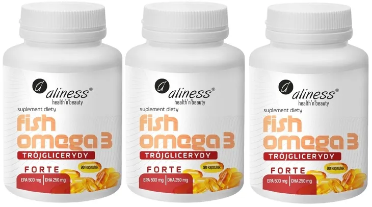 Zestaw 3x - Fish Omega 3 FORTE Trójglicerydy 500/250mg 90 kapsułek, Alines