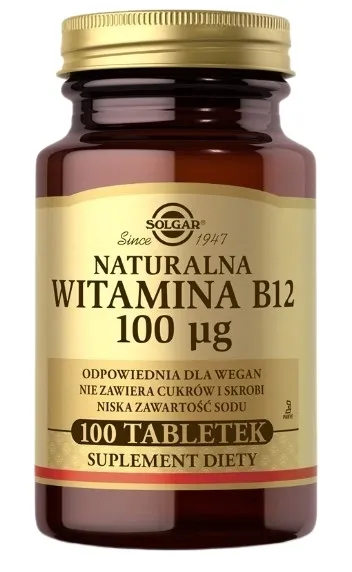 Solgar Naturalna witamina B12 100 mcg Układ nerwowy Cyjanokobalamina