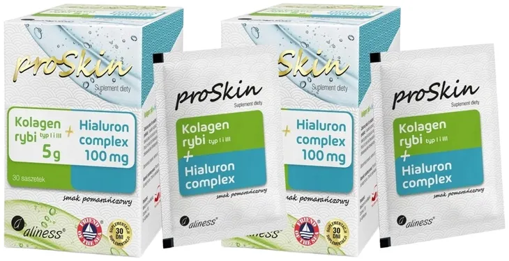 Aliness Kolagen rybi 5g+Hialuron 100mg Complex 60 saszetek Paznokcie Skóra