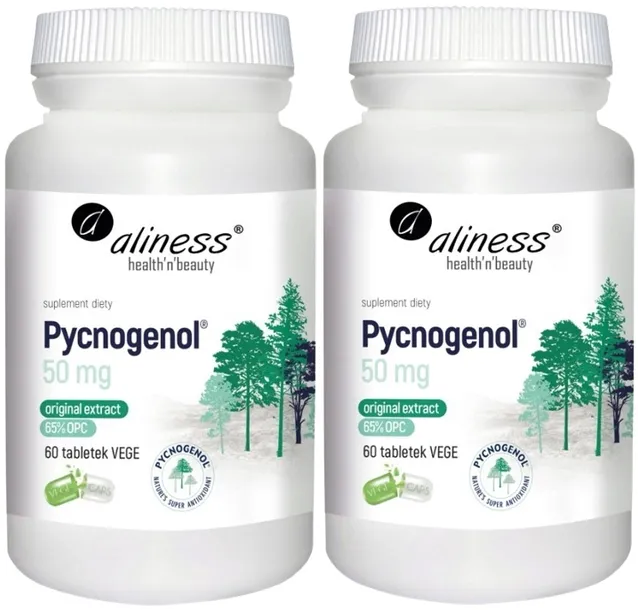 Aliness Pycnogenol extract 65% 50 mg 120 tabletek Przeciwzapalne Starzenie