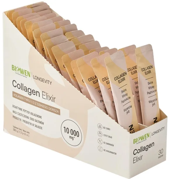 Biowen Collagen Elixir saszetki 30 szt Biotyna Cynk Wit. C Kolagen z dorsza