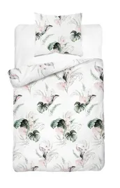 posciel-satynowa-140x200-biala-zielona-pudrowa-liscie-monstery