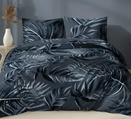 posciel-satynowa-160x200-granatowa-liscie-zapinana-na-suwak-karo-satin