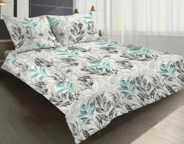 posciel-satynowa-160x200-premium-vigo-flower-liscie-bezowa-mietowa