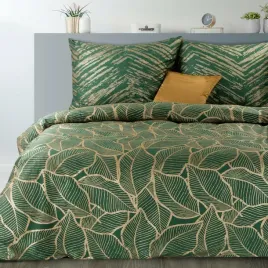 posciel-satynowa-220x200-zielona-zlota-liscie-geometria-w-pudelku