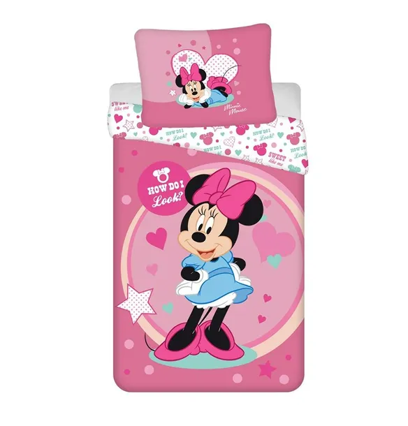 Pościel dziecięca 140x200 Myszka Mini Minnie Mouse różowa amarantowa