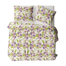 posciel-flanelowa-140x200-1716n-biala-fioletowa-zielona-kwiaty-liscie-flane