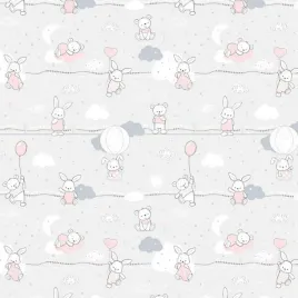 posciel-90x120-misie-zajaczki-szara-rozowa-kids-z-poszewka-40x60