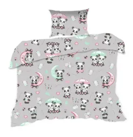 posciel-90x120-pandy-szara-kolorowa-kids-z-poszewka-40x60