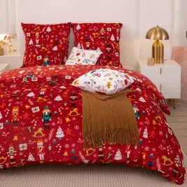 posciel-z-mikrofibry-160x200-merry-cozy-czerwona-swiateczna-mis-pluszowa