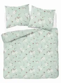 posciel-flanelowa-220x200-mietowa-w-biale-kwiaty-i-liscie-pastel-flowers