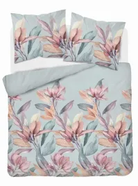 posciel-satynowa-160x200-blekitna-kwiaty-i-liscie-home-elegance