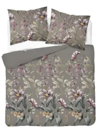 posciel-satynowa-160x200-taupe-w-duze-kwiaty-i-liscie-botanica-satin
