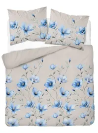 posciel-160x200-bezowa-w-niebieskie-kwiaty-magnolii-floral-harmony