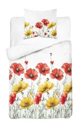 posciel-140x200-biala-w-czerwone-i-zolte-maki-floral-harmony