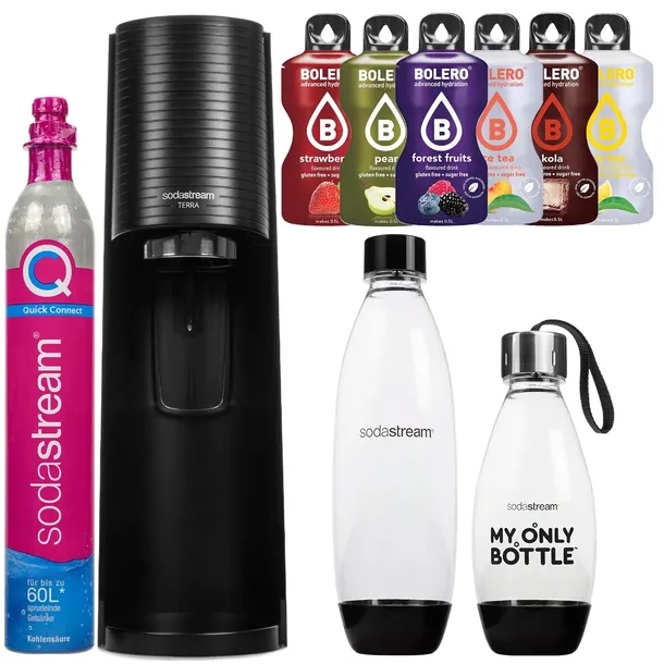 SATURATOR DO WODY SODASTREAM TERRA CZARNY 2 BUTELKI NABÓJ CO2 + 6 NAPOJÓW