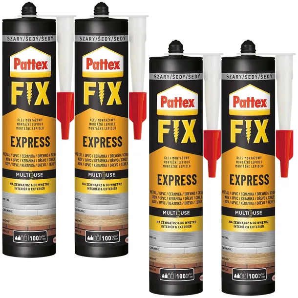 4x KLEJ PATTEX FIX EXPRESS MONTAŻOWY BŁYSKAWICZNY MOCNY WODOODPORNY 375G
