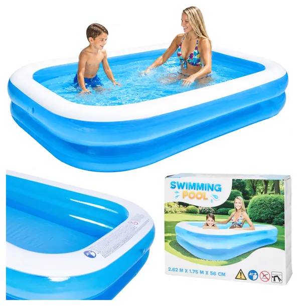 BASEN DMUCHANY OGRODOWY DLA DZIECI DOROSŁYCH MAŁY BRODZIK PROSTOKĄTNY 262cm