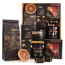 elegancki-prezent-premium-zestaw-slodycze-herbata-miod-konfitura-kraftowe