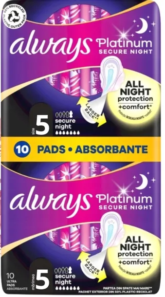 Always Platinum Secure Night Extra (r.5) Podpaski ze skrzydełkami 10szt.