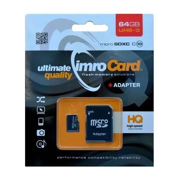 IMRO KARTA PAMIĘCI MICROSDXC 64GB DO TELEFONÓW TABLETÓW UHS-3 WYSOKA JAKOŚĆ