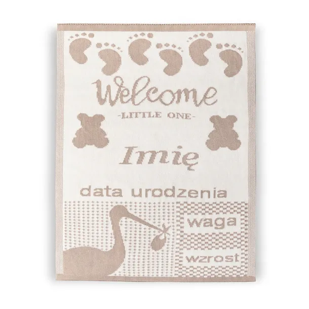 Personalizowany kocyk z imieniem i danymi noworodka BAMBUSOWO BAWEŁNIANY