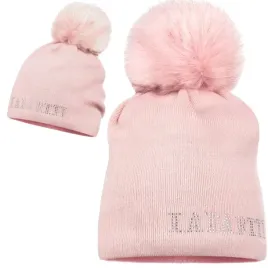 czapka-z-pomponem-pompon-zimowa-labartti-ozdobny-napis-rozowa-roz
