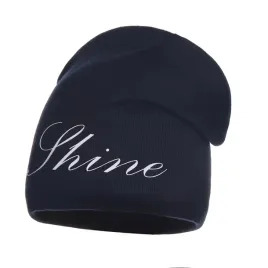 czapka-damska-zimowa-ocieplana-polarem-beanie-napis-shine-granatowa