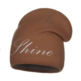 czapka-damska-zimowa-ocieplana-polarem-beanie-napis-shine-brazowa-majka