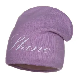 czapka-damska-zimowa-ocieplana-polarem-beanie-napis-shine-fioletowa