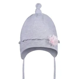 czapka-czapeczka-dziecieca-bawelniana-wiazana-ozdobny-kwiat-szary-r-38