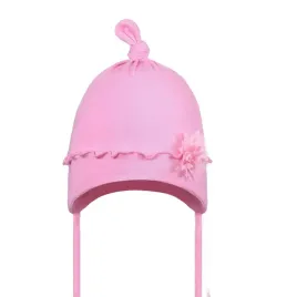 czapka-czapeczka-dziecieca-bawelniana-wiazana-ozdobny-kwiat-rozowa-r-38