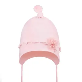 czapka-czapeczka-dziecieca-bawelniana-wiazana-kwiat-brzoskwiniowy-r-40