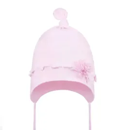 czapka-czapeczka-dziecieca-bawelniana-wiazana-ozdobny-kwiat-rozowy-r-40