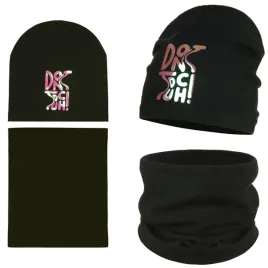 czapka-komin-tuba-komplet-dziewczecy-jesienny-blyszczacy-napis-40-46-czarny