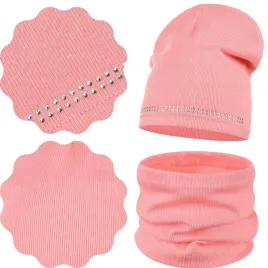 majka-komplet-jesienny-czapka-beanie-komin-40-46-dzety-roz-brzoskwiniowy