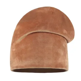 czapka-damska-welurowa-beanie-ciemny-karmel