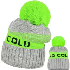 czapka-damska-kobieca-so-cold-we-wzor-z-pomponem-szary-neonowy