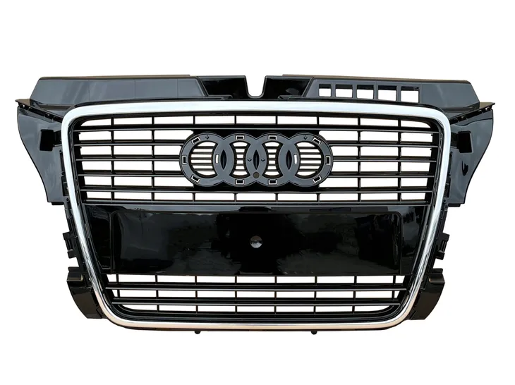 AUDI A3 8P LIFT ATRAPA ŚRODKOWA KRATKA GRILL CZARNA ZE SREBRNĄ RAMKĄ CHROM