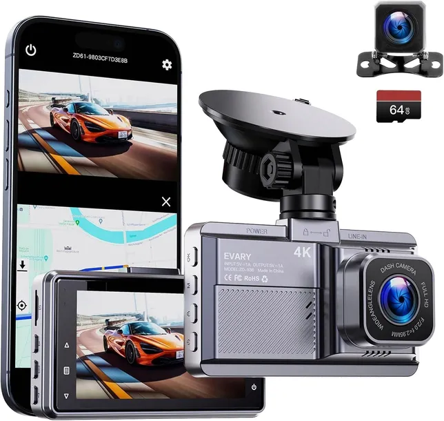 KAMERA SAMOCHODOWA WIDEOREJESTRATOR + KAMERA COFANIA 4K WIFI WDR 64 GB QR