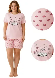 pizama-damska-bawelniana-smile-labedz-rozowa-krotkie-spodnie-4xl