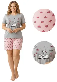 pizama-damska-krotkie-spodnie-szara-labedz-smile-bawelna-4xl